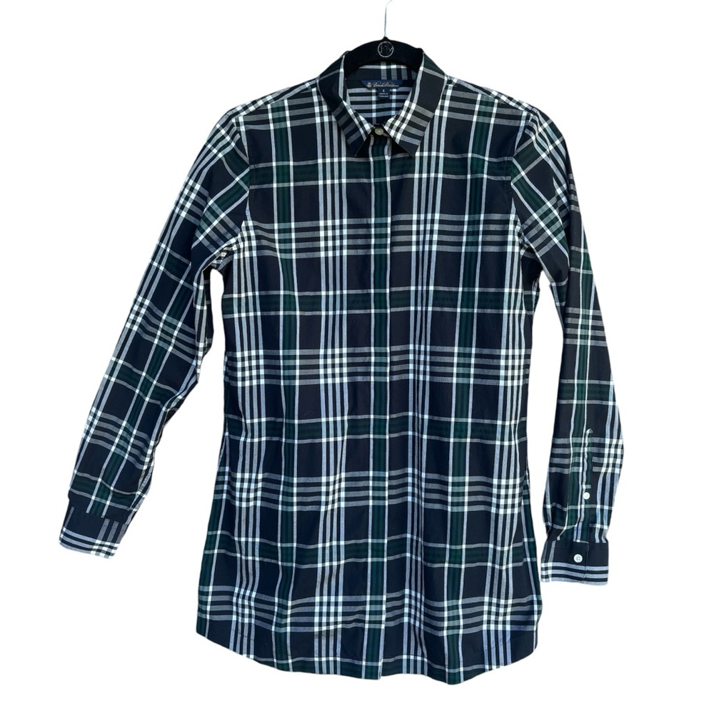 Brooks Brothers Women's Black Tartan Plaid Shirt Dress Size 4 Long Sleeve Preppy